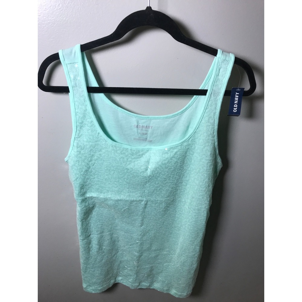 Old Navy Womens XL Mint Green Sequin Front Scoop Neck Sleeveless Tank Top NWT